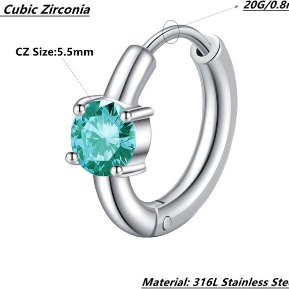 Women’s December Birthstone Cubic Zirconia Hoop Earrings, Small 12mm Stainless S - Picture 2 of 8